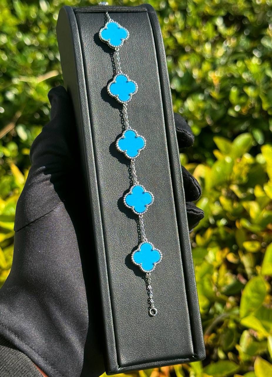 Jewelry 925 sterling silver Tiffany Van cleef style 5 motifs clover shape stone bracelet