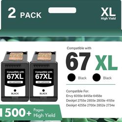 67XL 67 XL Black Ink Cartridges 6055e 2800e Ink for HP67XL Compatible for HP 2 6000 Series Printers DeskJet 2755e 2855e 4155e 4255e Envy 6400 