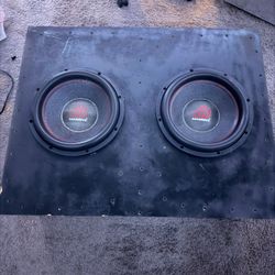 2 summo massive audio 12 inch subwoofers with box and 5.5k pro atom deafbounce amp