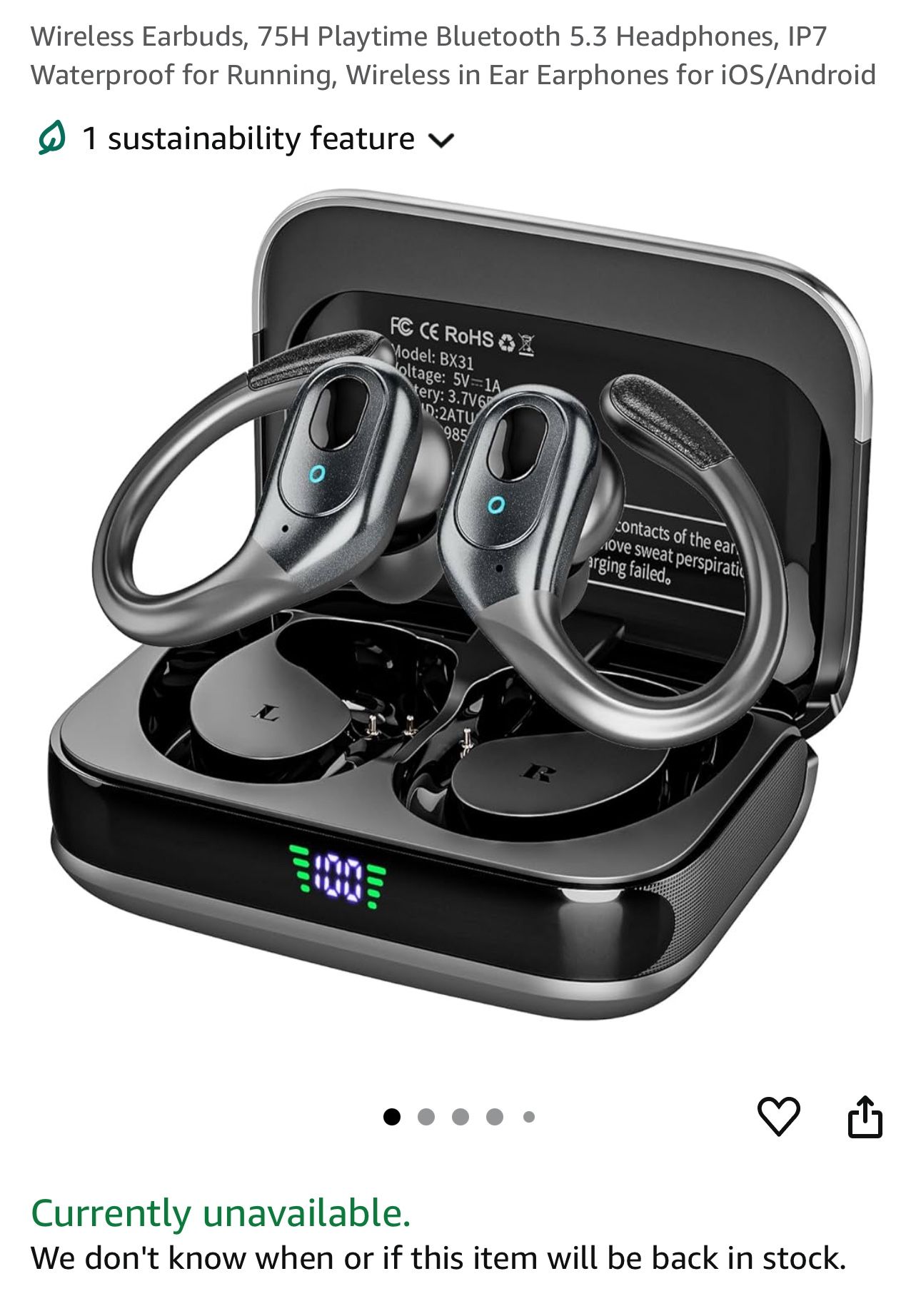 Wireless Earbuds, 75H Playtime Bluetooth 5.3 Headphones, IP7 Waterproof for Running, Wireless in Ear Earphones for iOS/Android