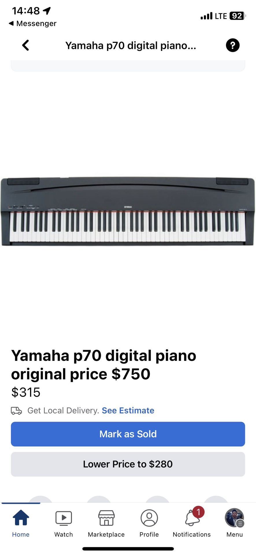 Yamaha P70 Digital Piano Original Price 750