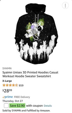 Unisex Space 3D Print Hoodie , Hooded Sweetheart Pockets , New!