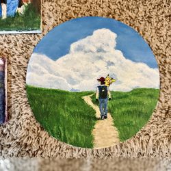 Ash and Pikachu Painting on a Round Canvas 10”
