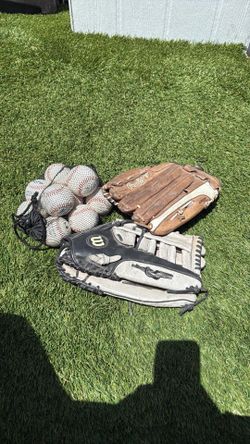 Baseball balls + catching gloves