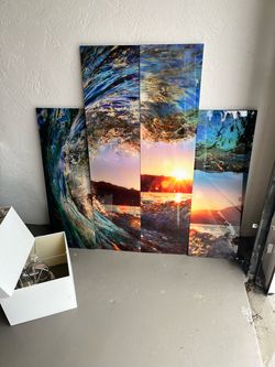Large Ocean Wave Sunset Acrylic Wall Art Panels