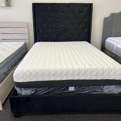Queen Black Velvet Bed Frame 67”H