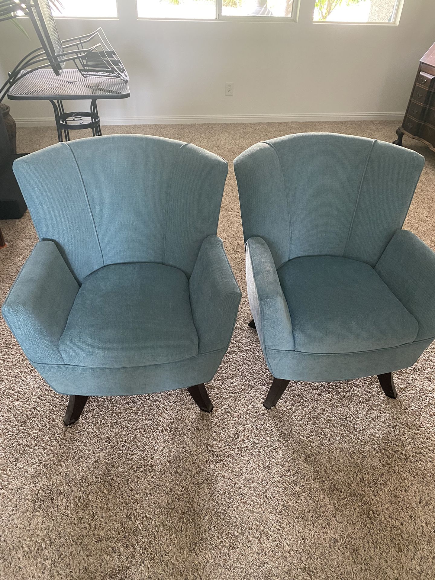 2 Blue Arm Chairs. 