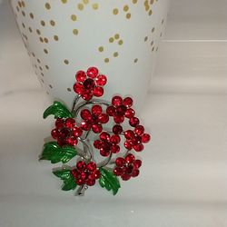 Stunning Red & Green & Silver Colored Pin Brooch