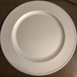 Silver Plastic Charger Plates with Beaded Rims, 13 in.