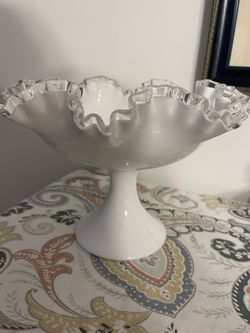 Vintage Fenton Silver Crest Milk Glass Footed Bowl Candy Dish Compote 