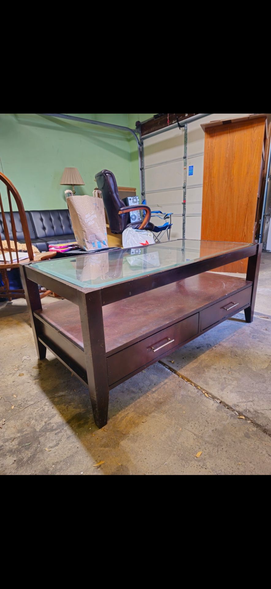 Coffee Table, Brown With Glass Too