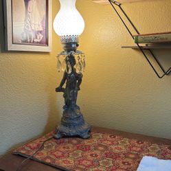 Antique Angel Cast Metal Lamp 