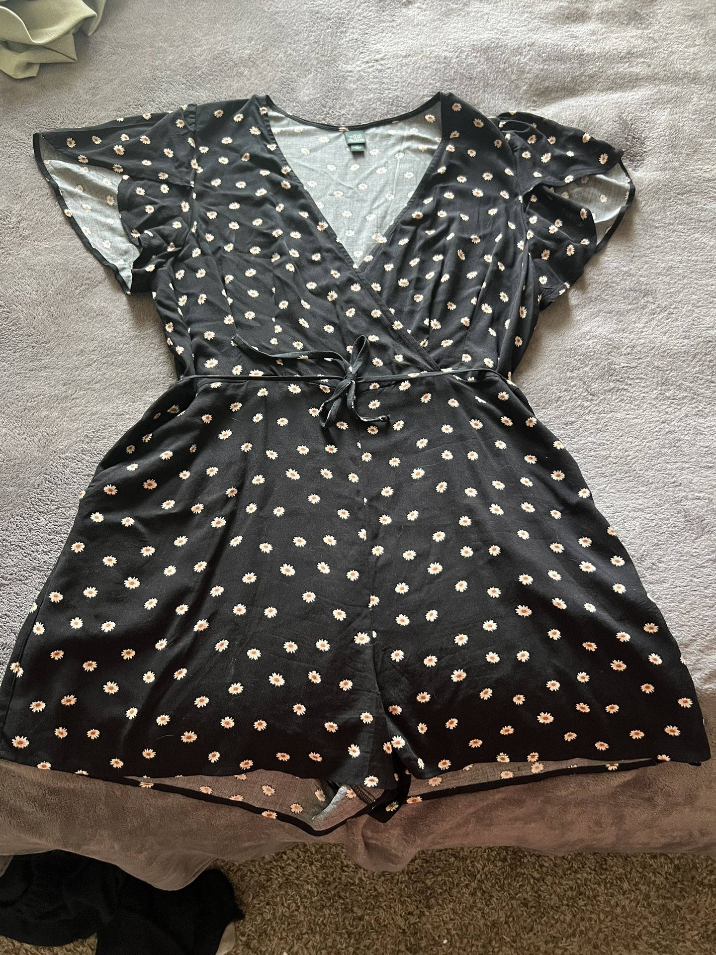 White Fable Romper Black W/ Flowers