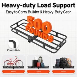 Hitch Cargo Carrier,53"x19"x5" 500lb Heavy-Duty Tow Hitch Cargo Basket with Net&Stabilizer&Ratchet Straps,2" Receiver for SUV/Car,Camping