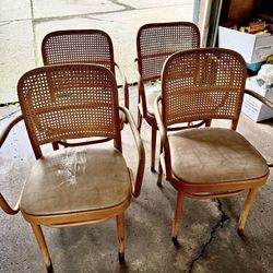 Set of 4 Vintage Empire State Chair Co. Armchairs – Solid Wood & Cane Back