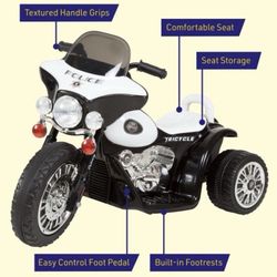 Lil' Rider 3-Wheel Kids Motorcycle with Police Decals - For Ages 3 to 6