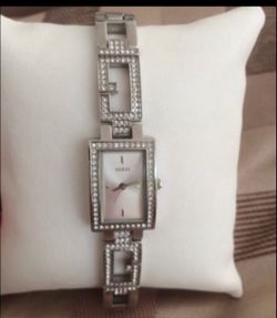 Silver Guess Watch With Rhinestones For Women