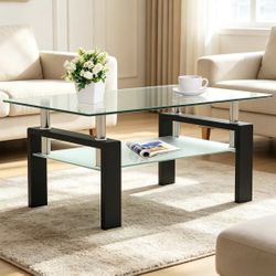 Modern 2-Tier Tempered Glass Coffee Table
