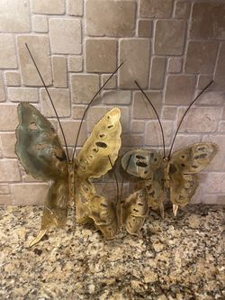 Vintage Brass Butterflies - Great As Wall Decor, Wreaths, Clip On Edge Of Planter Pots Indoors/Outdoors (Set of 3)