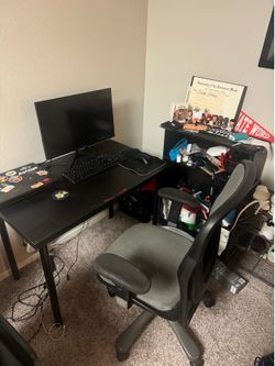 Gaming table, chair, shelf all together