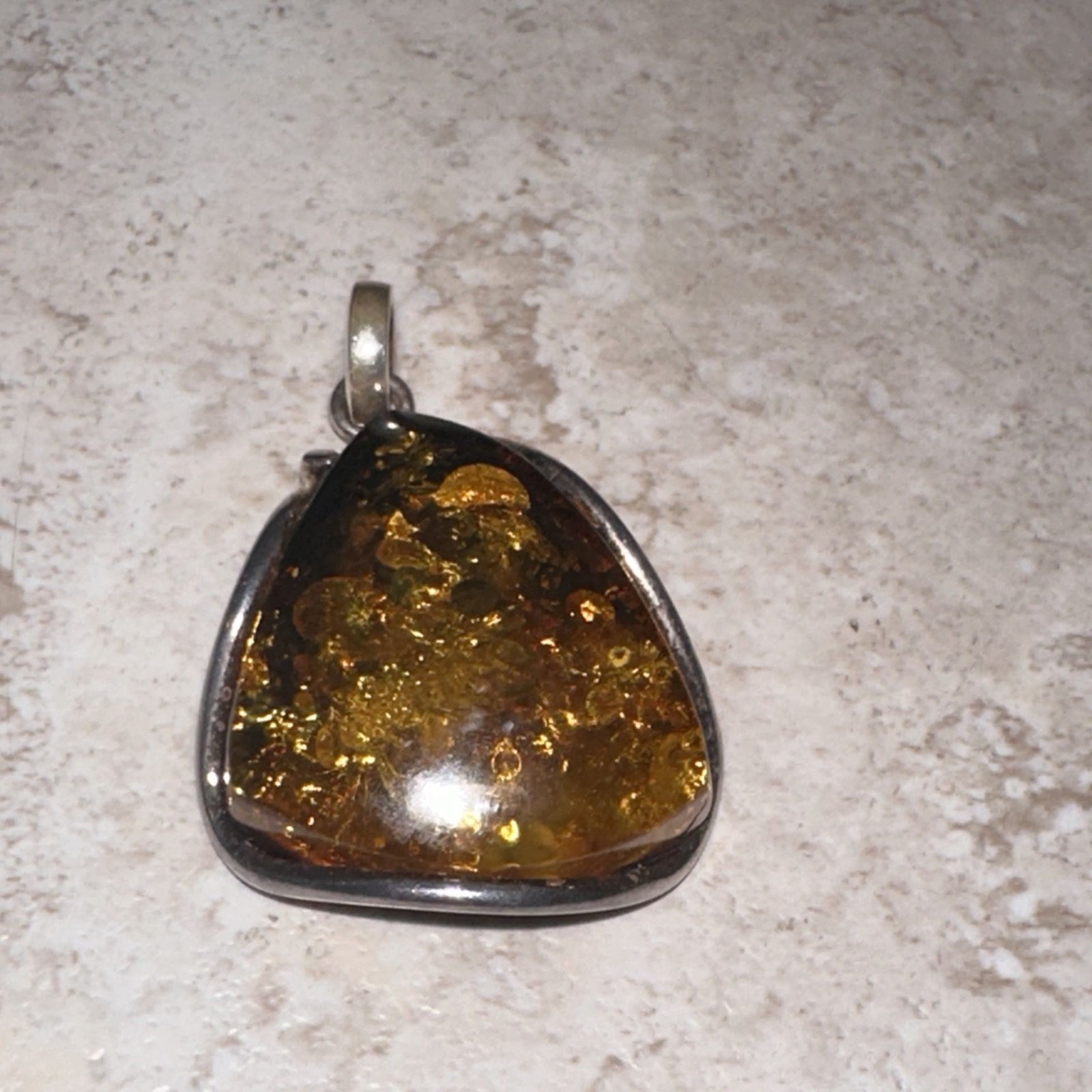  Vintage NATURAL BALTIC AMBER Green Tone Yellow PENDANT Asymmetrical 