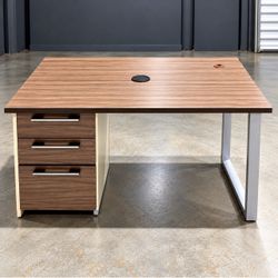 Modern Executive Office Desk – Walnut Finish with 3 Drawers