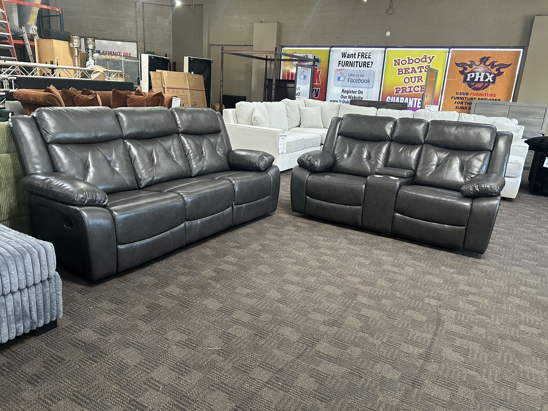 Charcoal Gray Modern Leather Reclining Set