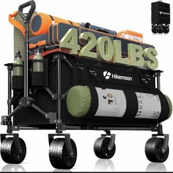 Hikemoon 150L Collapsible Wagons Carts Foldable, 420LBS Heavy Duty Folding Beach