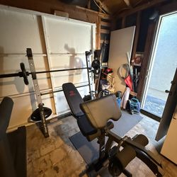 Olympic Marcy Bench press / Squat Rack / Preacher Curl / With Weights 
