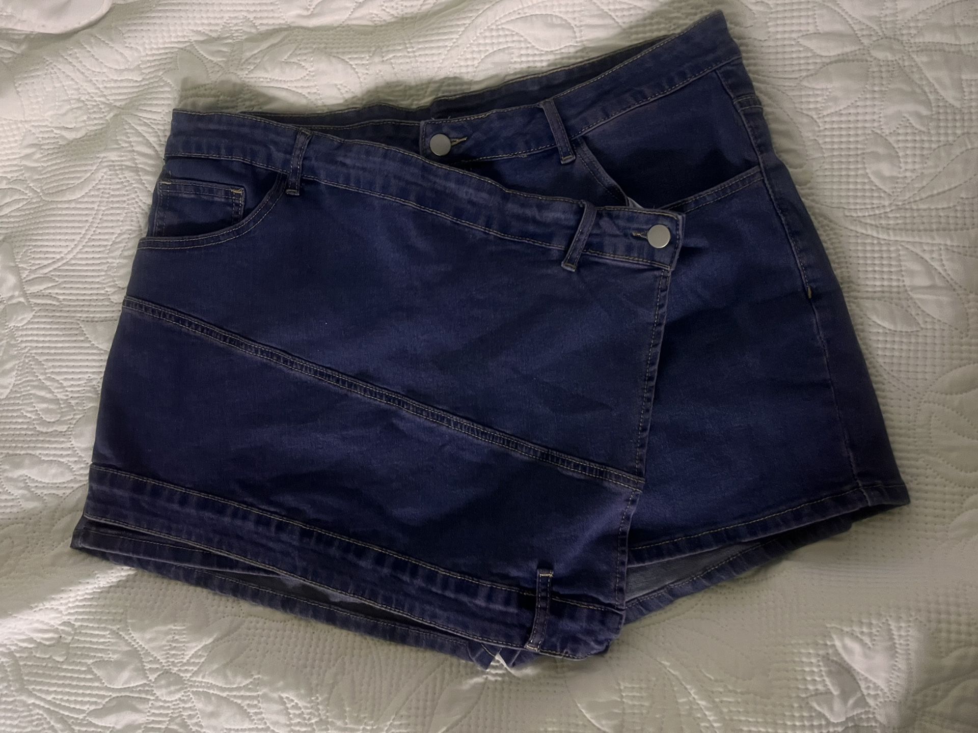 Casual Denim Skort With Asymmetrical Hem