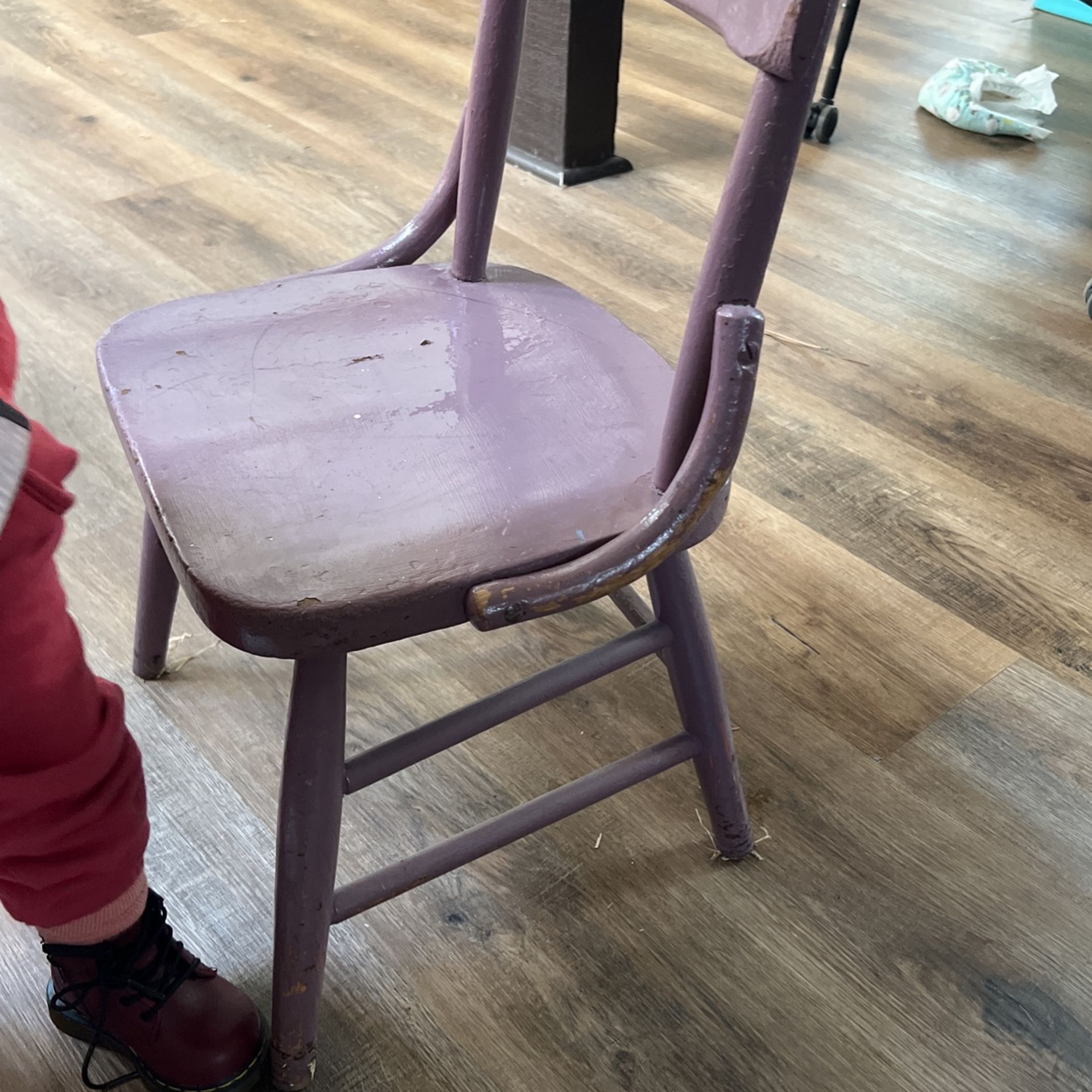 Four Antique Vintage Wooden School Chairs.