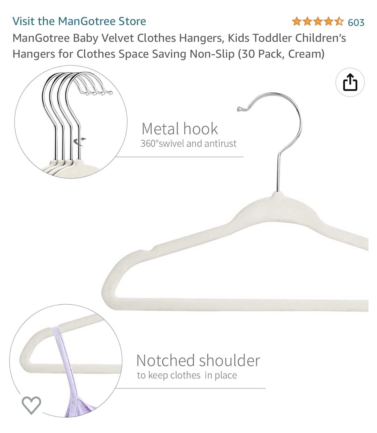 ManGotree Velvet Baby Clothes Hangers, Baby Toddler Kids Hangers with Swivel Hook, Notched Shoulder Design for Kids and Children