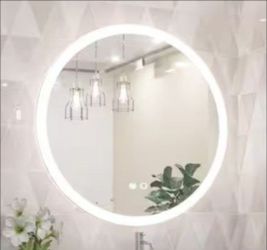 KeonJinn 32 in. W x 32 in. H Modern Round Frameless Anti-Fog Wall Mount LED Bathroom Vanity Mirror with 3 Colors Dimmable Lights