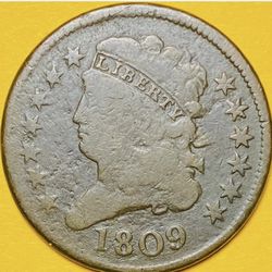 1809 U.S. CLASSIC HEAD HALF 1/2 CENT PENNY COIN (Fine)