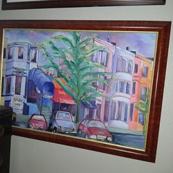 Framed Painting Of City Trendy Cafe Row District