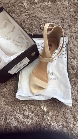 Nude suede chunky heel