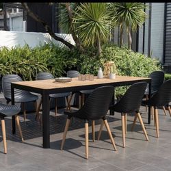 BRAND NEW 100% FSC Solid Teak & Aluminum 9 Piece Patio & Outdoor Furniture Dining Set Table And Chairs
