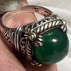 14k/925 Some Green Stone  Ring Size 8 