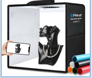 PULUZ Light Box Photography, 12"x12" Professional Dimmable Shooting Tent Kit with CRI >95 White Lighting 120 LEDs Lights + 6 Photo Backdrops for Produ