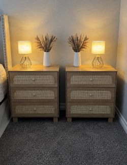 Set of 2, 3 drawer rattan dressers/nightstands