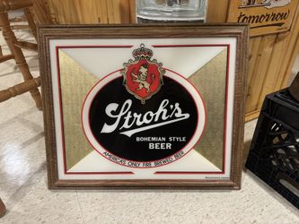 Vintage Stroh’s Bohemian Style Beer Wood Framed Bar Sign