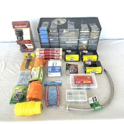 Mostly brand new hardware supplies with large storage case with hardware supplies