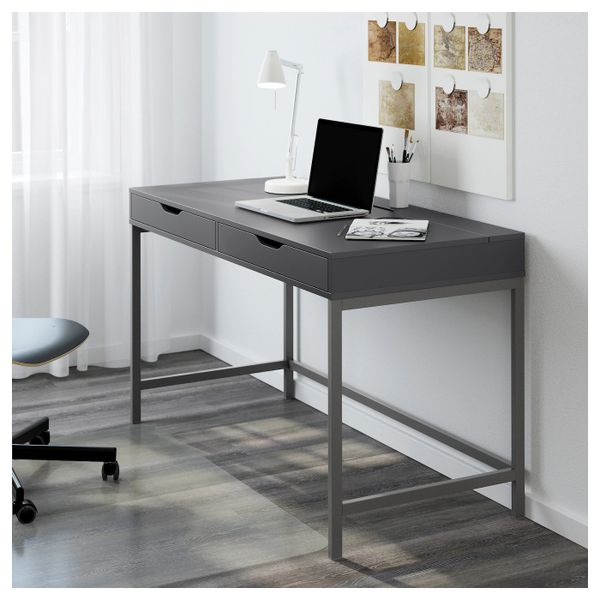 Like New Ikea Alex Gray Desk With Cable Management To Hide Wires