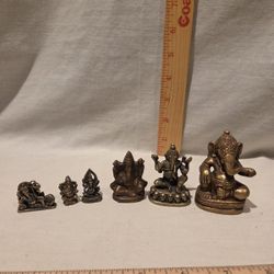 "Hindu" VTG Brass Handmade Figurine" Ganesha" Gods,lot Of 6 Small-mini