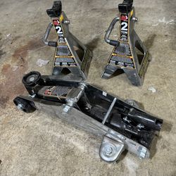 2 Ton Trolley Floor Jack With 2 Ton Jack Stands