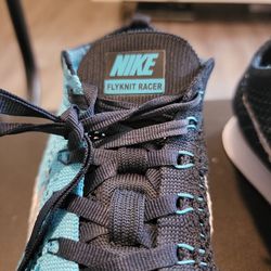 Nike Flyknit Racer Chlorine Blue Dark Obsidian White 7.5 Shoes 526628-414

