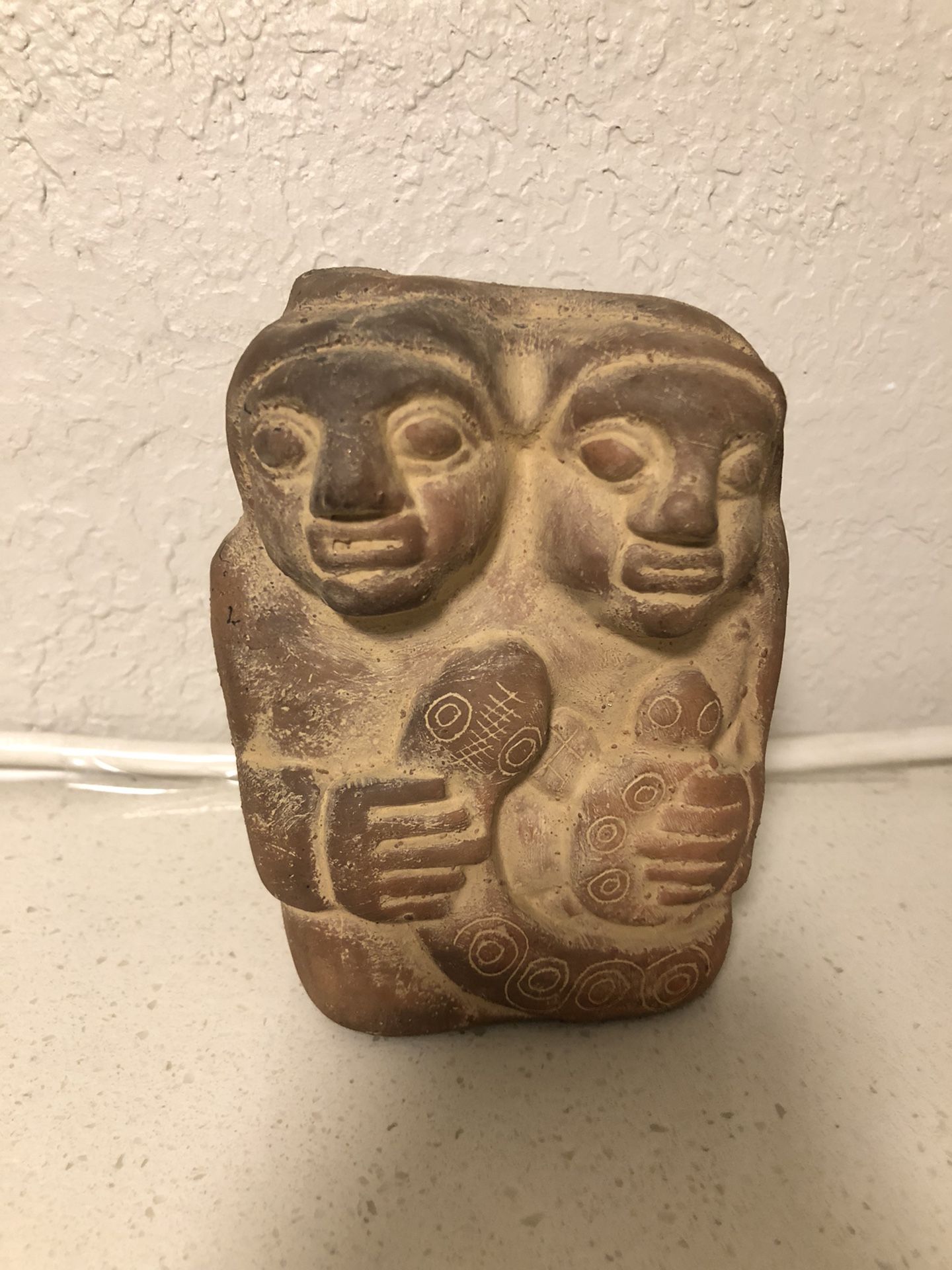 Vintage Mexican Rustic Clay Folk Art Pottery Sculpture with Monkey Image 5” tall