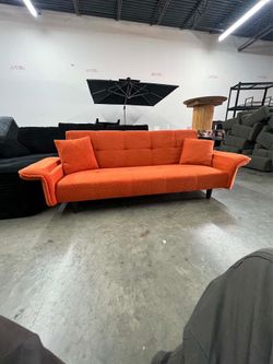 70" Teddy Fleece Futon Sofa Bed with 2 Pillows and Adjustable Armrests, Convertible Sleeper Bed W/Adjustable Backrests, Modern Loveseat for Living Roo