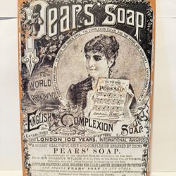 Vintage Pears’ Soap Endorsed By Adelia Patti Metal Tin Sign 12”x8”