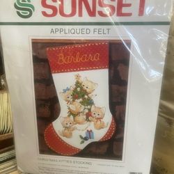 Vintage Craft Kitty Needlepoint Christmas Stocking Christmas Gift 